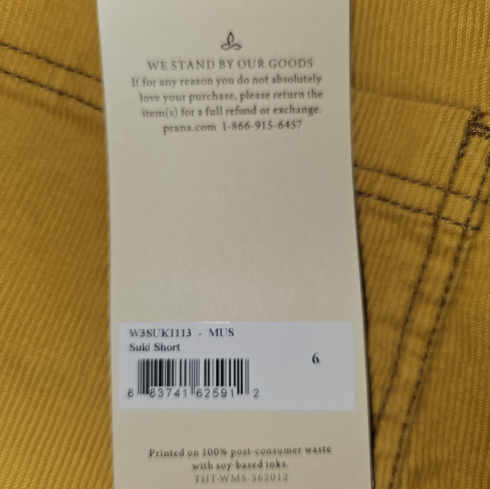 prAna Suki Corduroy Mustard Gold Shorts Low Rise Bottoms Fall Women's Sz 6 NWT - Picture 9 of 13